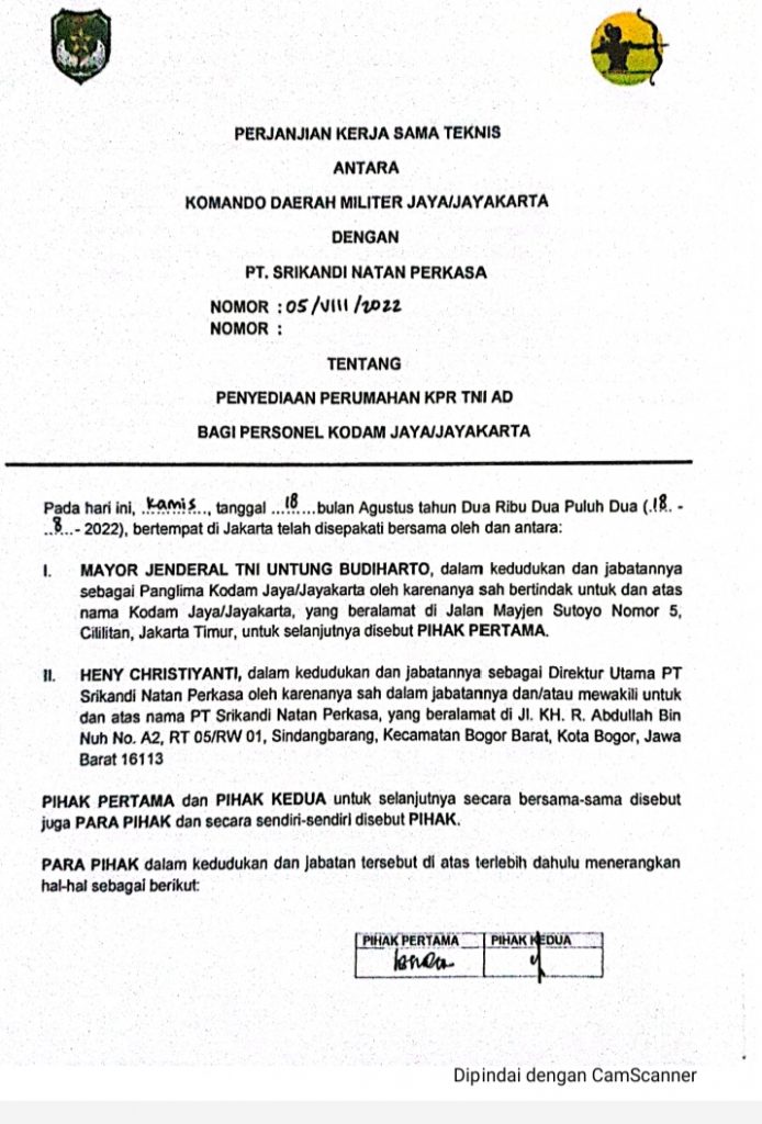 PT. Pangrango Group Turut Bersepakat Kerjasama, Muamar Torik: “Membangun Perumahan Bagi Prajurit TNI”