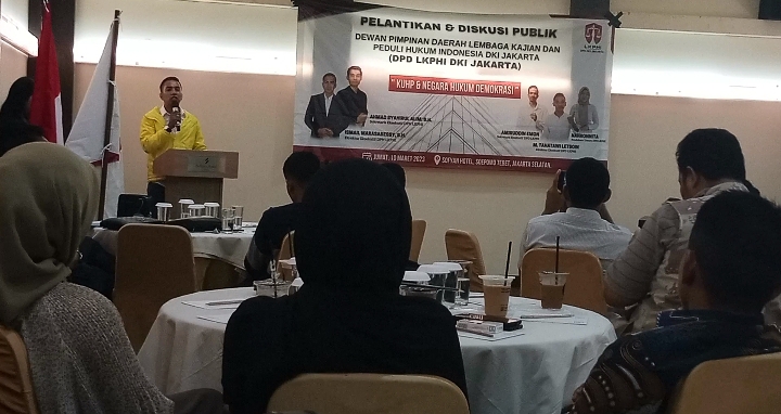 Ismail Marasabessy saat menyampaikan pidato di acara pelantikan dan diskusi publik LKHPI DKI Jakarta 