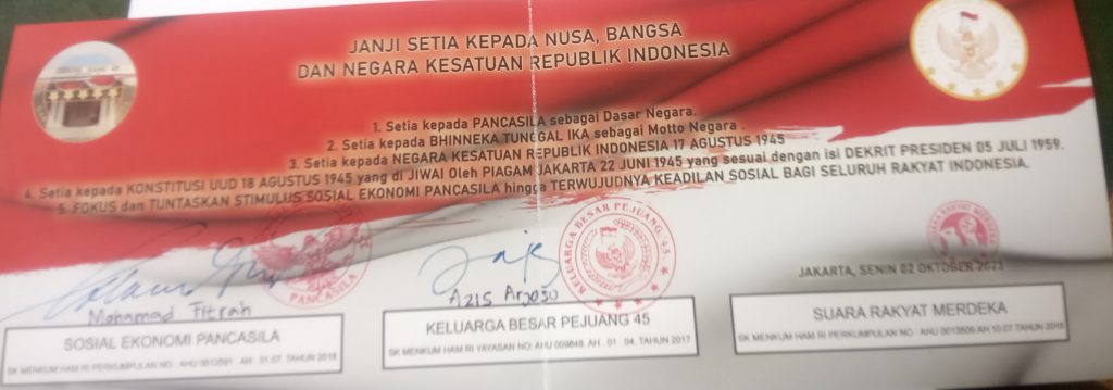 Komunitas Ini Mengajak Seluruh WNI untuk Bersama Membacakan isi Janji Setia Bagi Nusa, Bangsa dan Negara