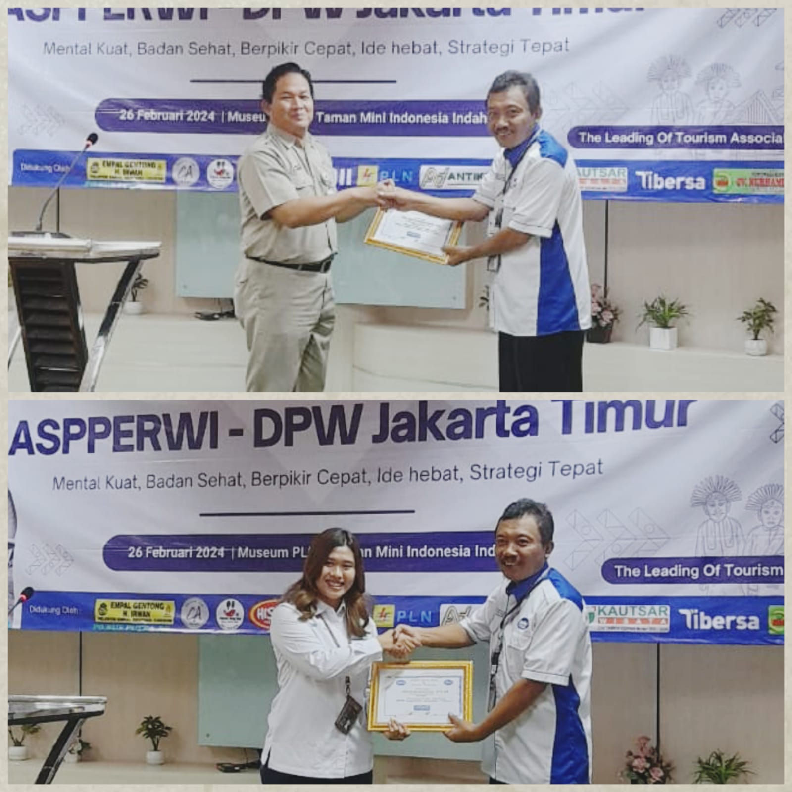 Gambar : Pihak Dari Musium PLN - TMII , & Kepala Suku Dinas Kemenparekraf Wilayah Jakarta Timur Telah Menerima Penghargaan Dari Lembaga ASPPERWI - DPW Jakatim.