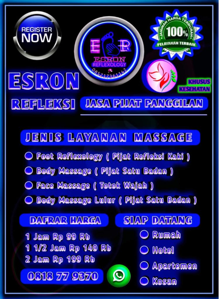ESRON MASSAGE, & REFLEKSI “Siap Melayani Panggilan” Hub : 0852 1736 1142 ESRON MASSAGE, & REFLEKSI “Siap Melayani Panggilan” Hub : 0852 1736 1142