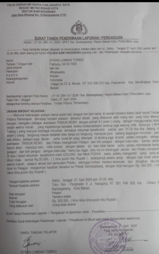 NGERI !! Orang ini Mengaku Wartawan Tribun, Tragisnya Memeras Penjaga Toko di Warung Pangkalan 4 Sumur Batu Kota Bekasi