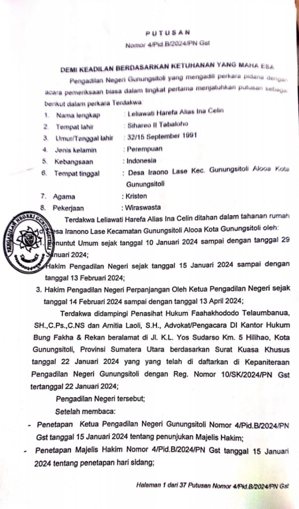 Oknum Pejabat di PN Gunungsitoli Nias Diduga Kuat Disuap Perihal Putusan Kasus Ini