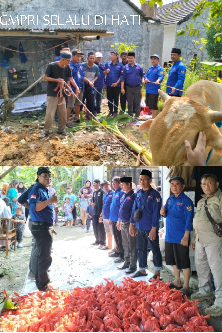 Foto Kolase Suasana Pemotongan dan Pembagian Daging Kurban sapi Perayaan Idul Adha (17/6) di Tagerang