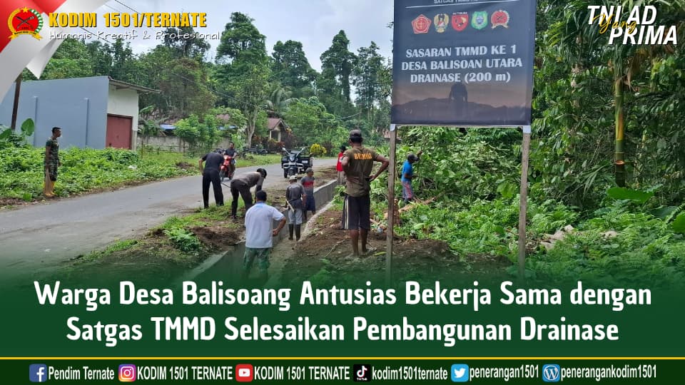 Warga Desa Balisoang Antusias Bekerja Sama dengan Satgas TMMD Selesaikan Pembangunan Drainase