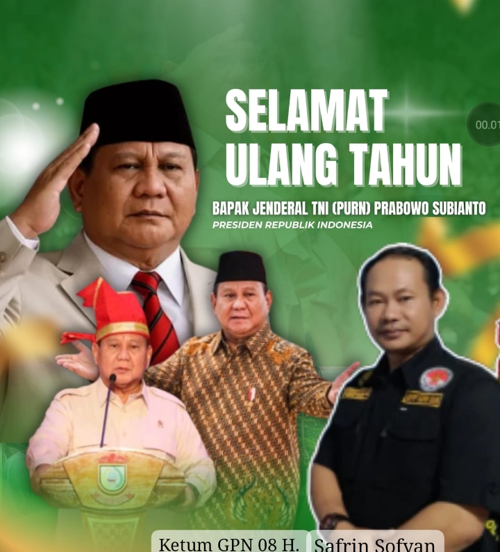 Luarbiasa !! Ucapan Selamat HUT Buat Presiden Prabowo Begitu Tulus dan Bermakna Disampaikan H.Safrin Ketum GPN 08