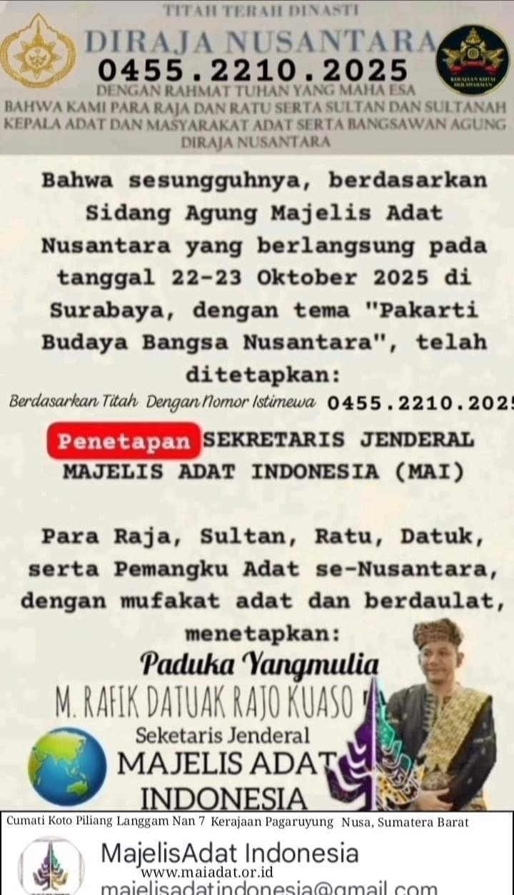 MAI Dorong Perwakilan Adat Masuk Parlemen, Kabinet, dan Revitalisasi Dewan Pertimbangan Agung