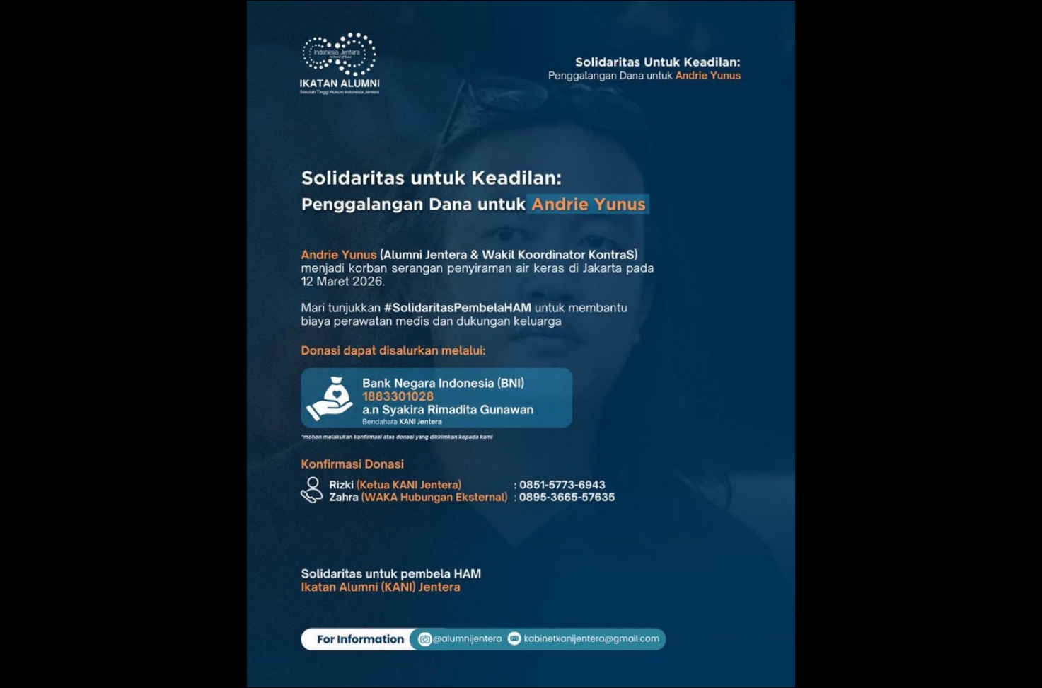 Bantu Perawatan Andrie Yunus, Ikatan Alumni Jentera Galang Donasi Bantu Perawatan Andrie Yunus, Ikatan Alumni Jentera Galang Donasi