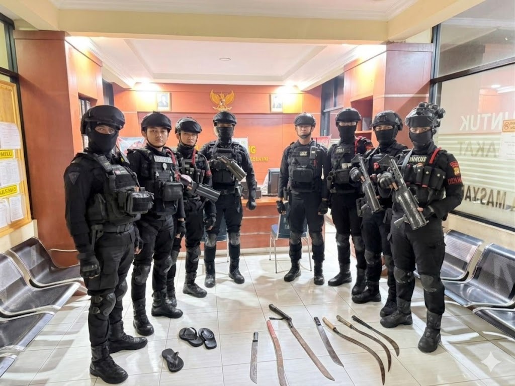 Brimob Metro Jaya Gagalkan Tawuran Remaja di Cikarang Utara, 2 Pelaku dan 7 Sajam Diamankan